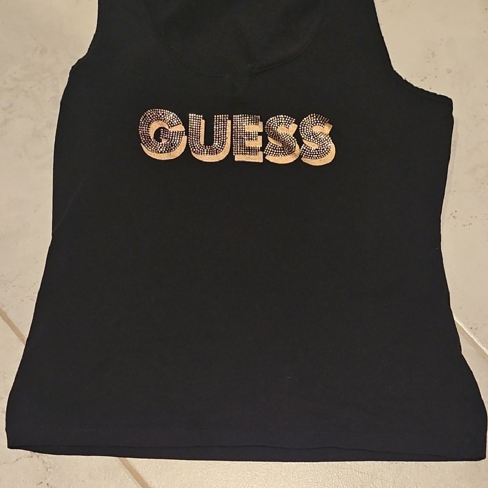 Guess Black Sleeveless Top with Rhinestone Embellishment